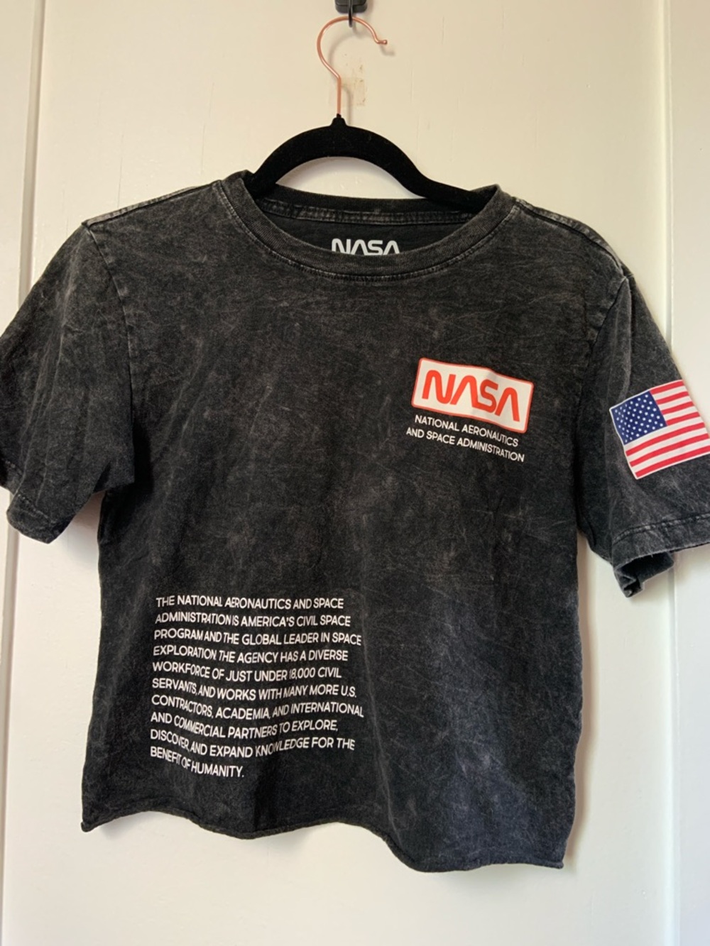 NASA Kids Black Washed Logo Tee with Flag Patch